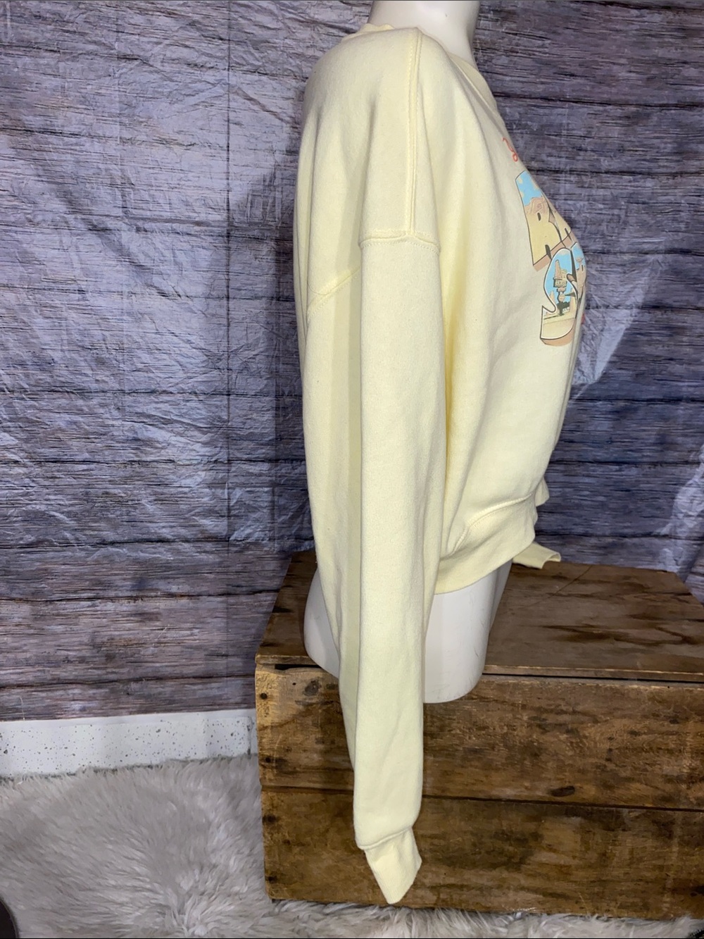 Disney Cars Yellow "Radiator Springs" Graphic Cropped Oversized Sweatshirt - Picture 3 of 5